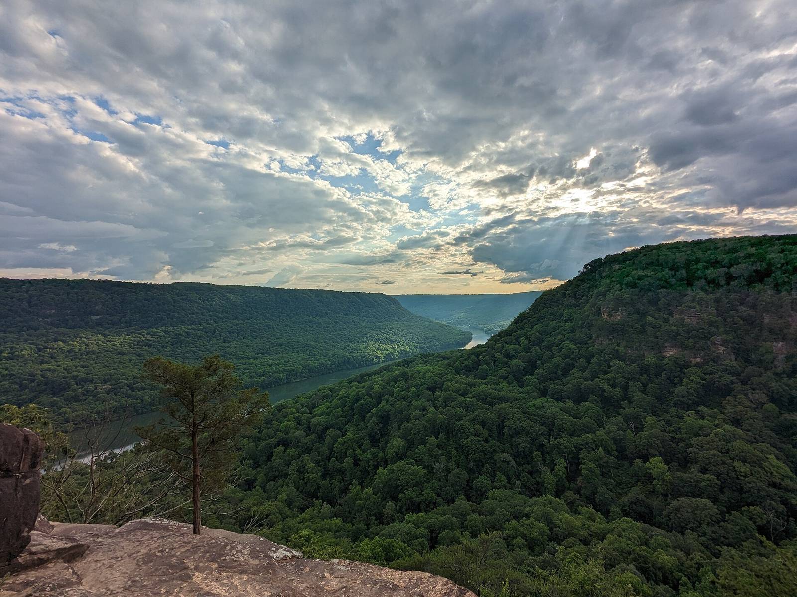 Tennessee River Gorge under evening clouds, Julia Falls Overlook